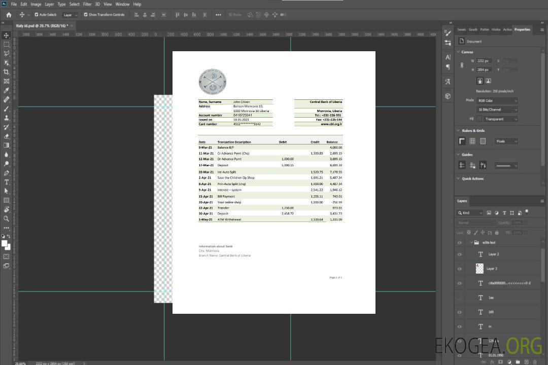 Relevé bancaire de la Banque centrale du Libéria du Libéria, modèle facile à remplir au format de fichier .xls et .pdf template